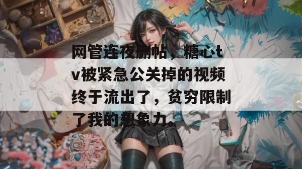 网管连夜删帖，糖心tv被紧急公关掉的视频终于流出了，贫穷限制了我的想象力。